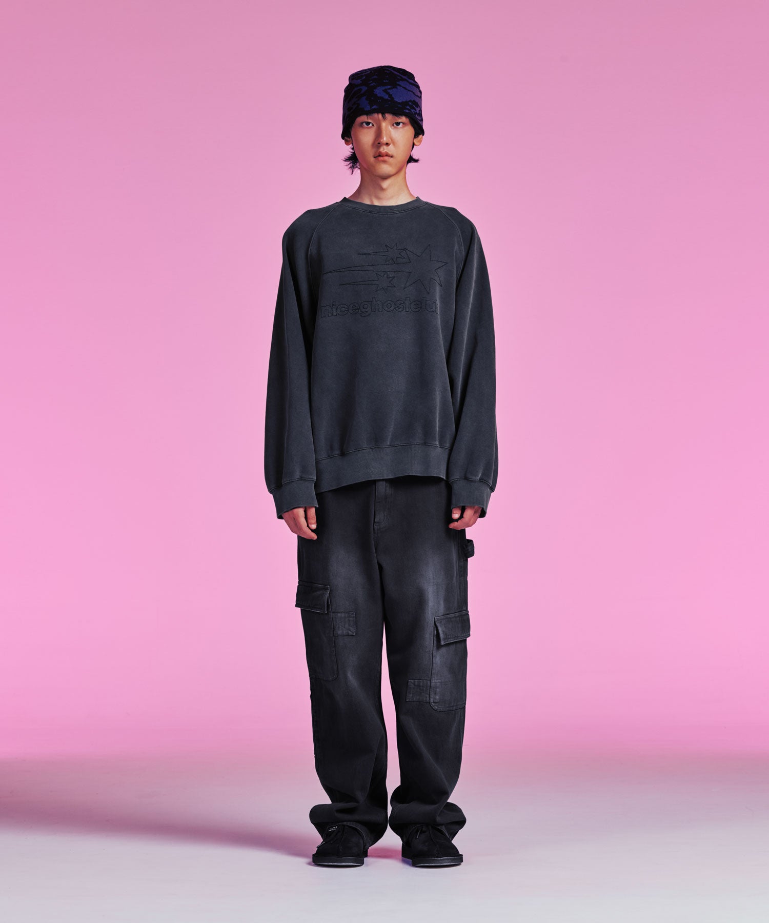 Nice Ghost Club Logo Pigment Sweatshirts [Charcoal]