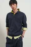 General Idea [XXL Exclusive] Unisex Color-Block Collar Henry Neck Knit [Light Blue]