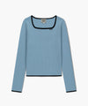 Marithé François Girbaud W Color Point Square Neck Knit Pullover Sky Blue