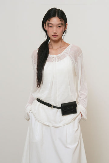 General Idea WOMAN Sheer Neck String Knit Pullover