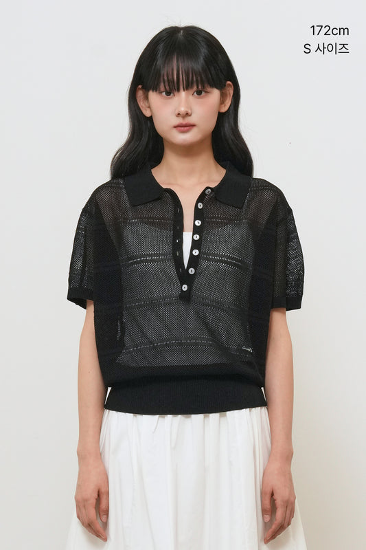 General Idea WOMAN Sheer Net Button Collar Half Knit