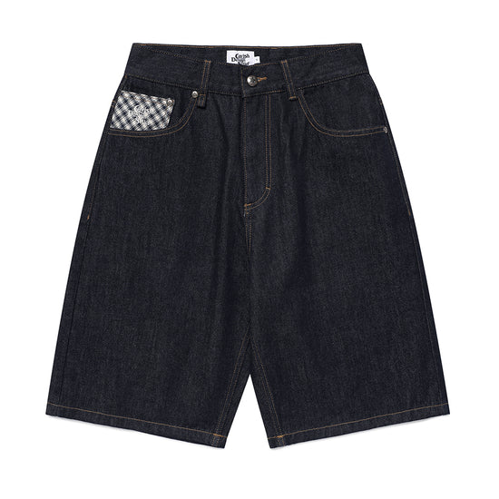 Cavish Check Applique Denim Shorts [Blue]