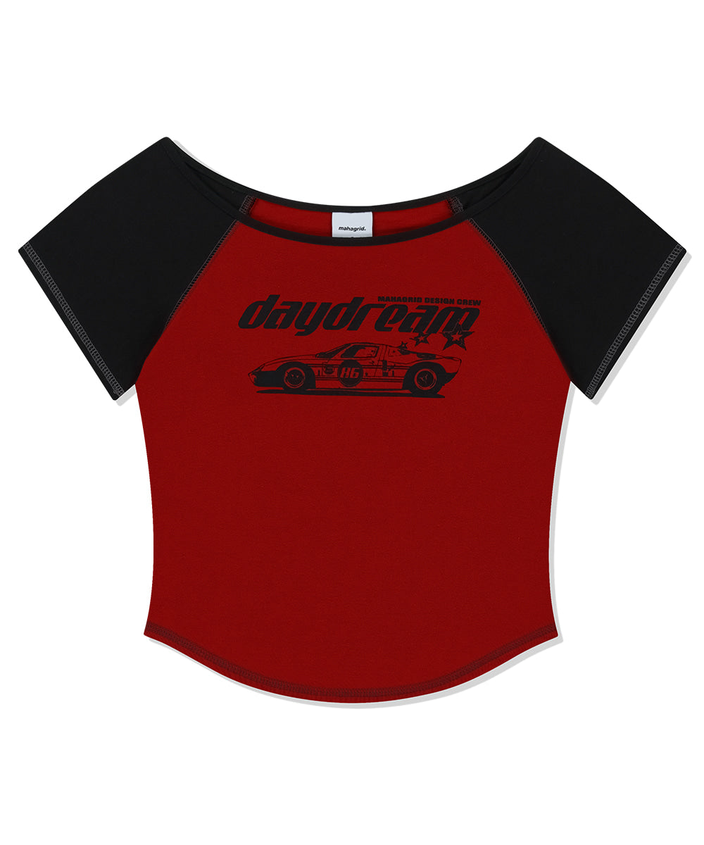 Mahagrid Off Shoulder Raglan Tee