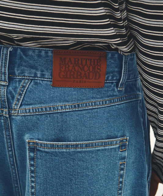 Marithé François Girbaud New M Low-Waist Tuck Wide Denim Pants Blue