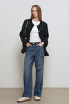 General Idea WOMAN Fringe Trimmed Tweed Jacket [BLACK]