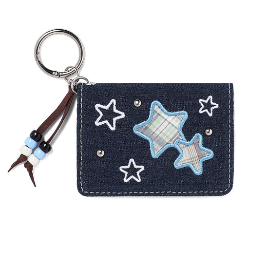 Cavish CAVISH X LELBO BROWN CHECK APPLIQUE DENIM WALLET