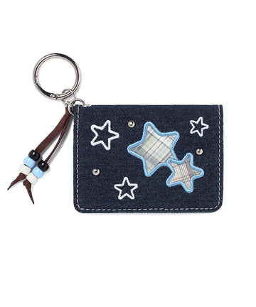 Cavish CAVISH X LELBO BROWN CHECK APPLIQUE DENIM WALLET