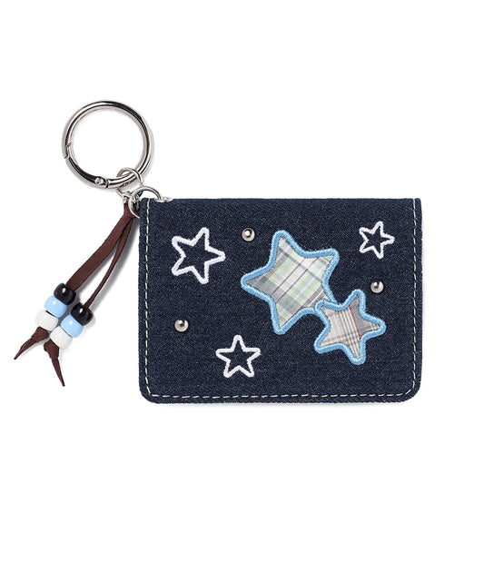 Cavish CAVISH X LELBO BROWN CHECK APPLIQUE DENIM WALLET