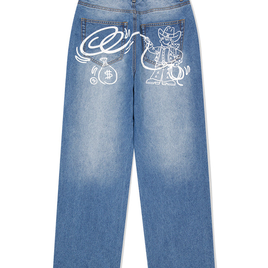 Mahagrid Back Logo Washed Denim Pants [Blue]