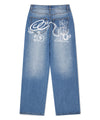 Mahagrid Back Logo Washed Denim Pants [Blue]