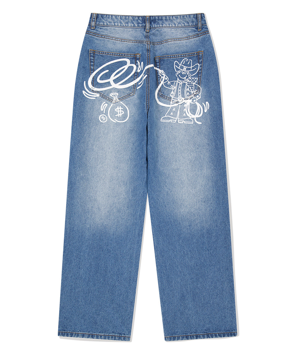 Mahagrid Back Logo Washed Denim Pants [Blue]