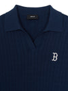 MLB Women's Varsity Cable Open Collar Short Sleeve Knit Pullover