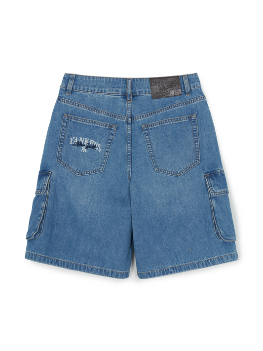 MLB Women's Varsity Vintage Slub Cargo 9in Denim Shorts