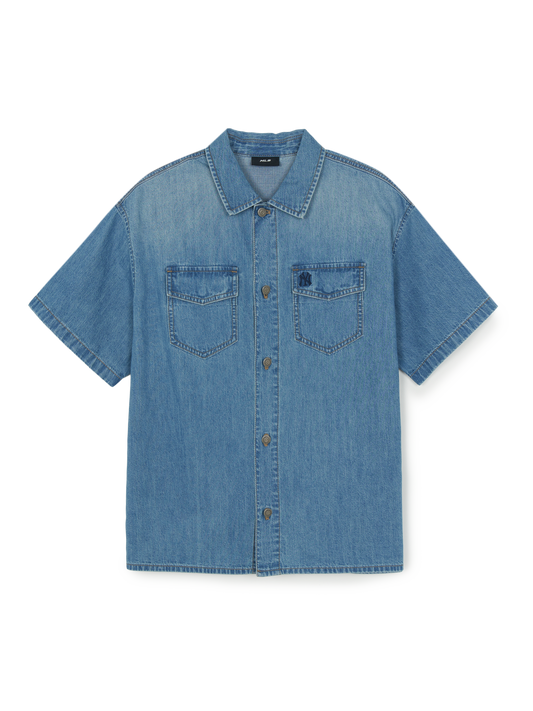 MLB Varsity Vintage Slub Short Sleeve Denim Work Shirt