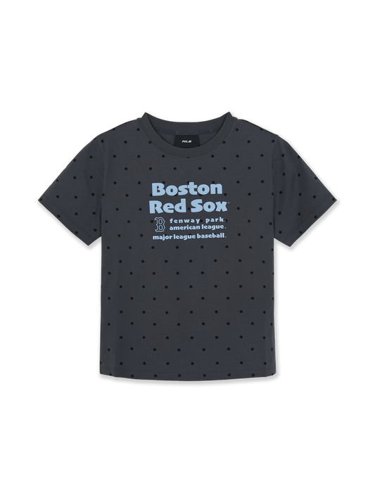 MLB Women's Dots Pattern Lettering Slim Semi Crop T-shirts