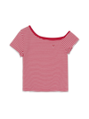 MLB Women's Varsity Stripe Off Shoulder Slim Semi Crop T-Shirts