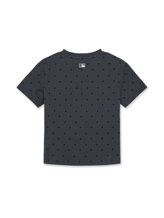 MLB Women's Dots Pattern Lettering Slim Semi Crop T-shirts