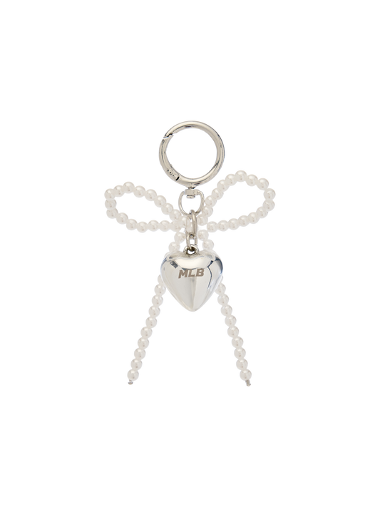 MLB Pearl Ribbon Heart Charm Keyring