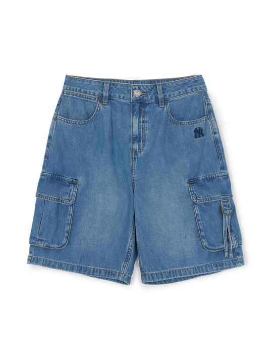 MLB Women's Varsity Vintage Slub Cargo 9in Denim Shorts