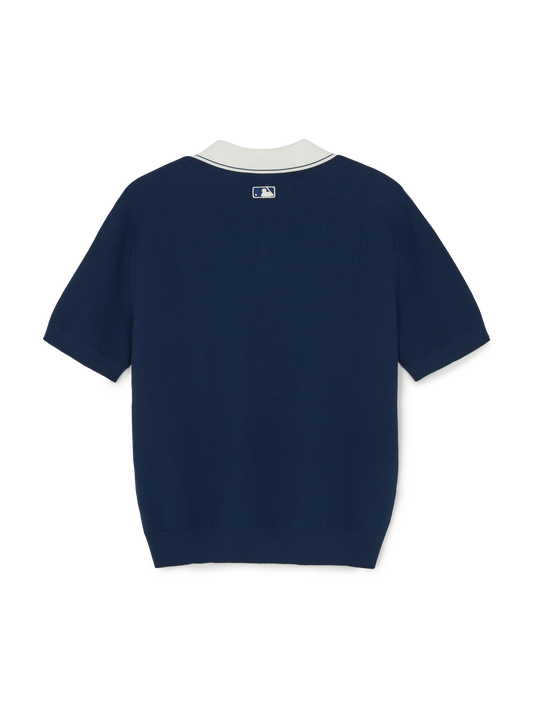 MLB Varsity Tuck Texture Open Collar Short Sleeve Knit Pullover