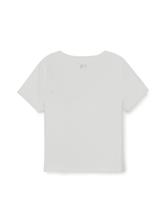 MLB Women's Basic Lace Square Neck Slim Semi Crop T-shirts