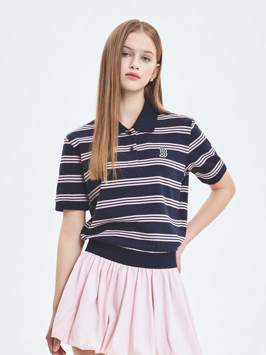 MLB Women's Varsity Stripe Crop Polo T-shirt