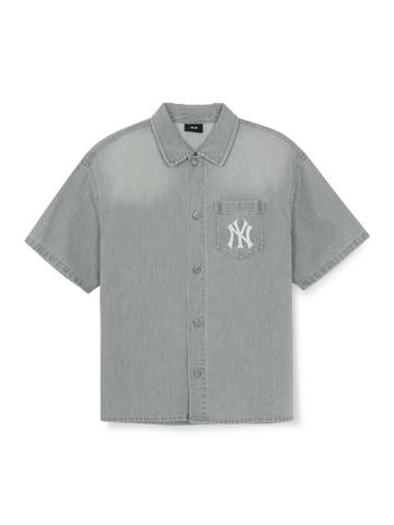 MLB Basic Small Logo Summer Tencel Short Sleeve Denim Shirt