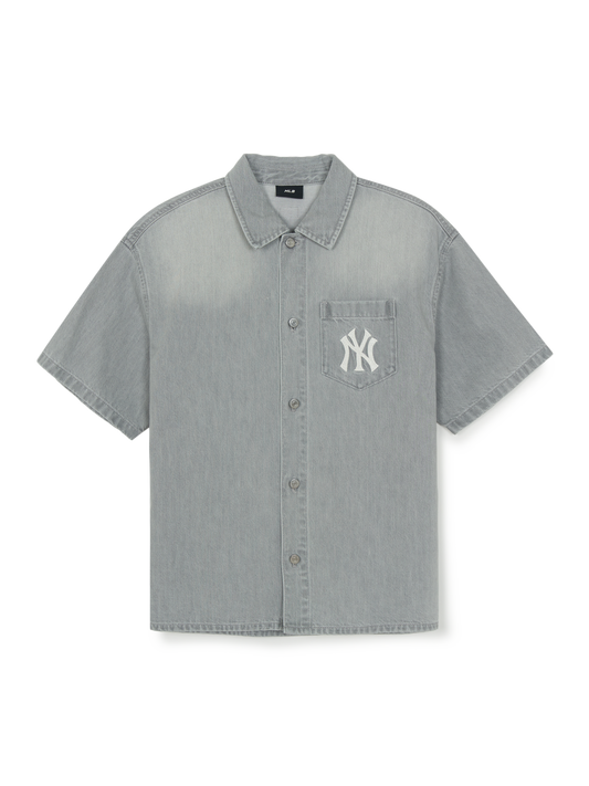 MLB Basic Small Logo Summer Tencel Short Sleeve Denim Shirt