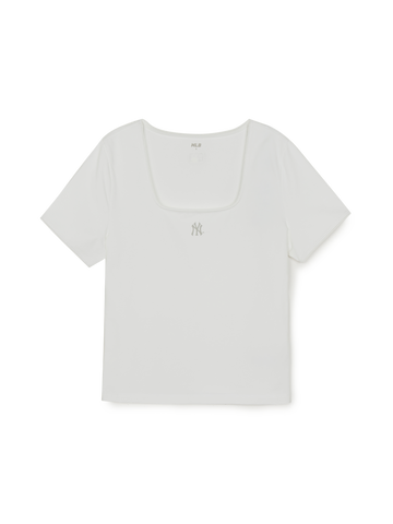 MLB Women's Basic Lace Square Neck Slim Semi Crop T-shirts