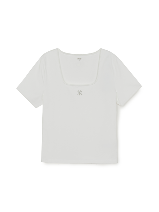 MLB Women's Basic Lace Square Neck Slim Semi Crop T-shirts