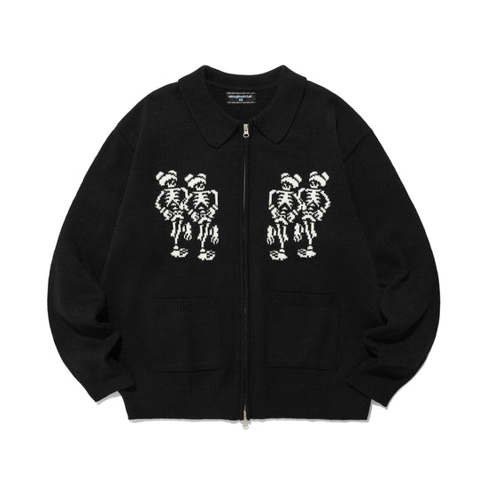 Nice Ghost Club Dancing Skeletons Zip Polo Knit