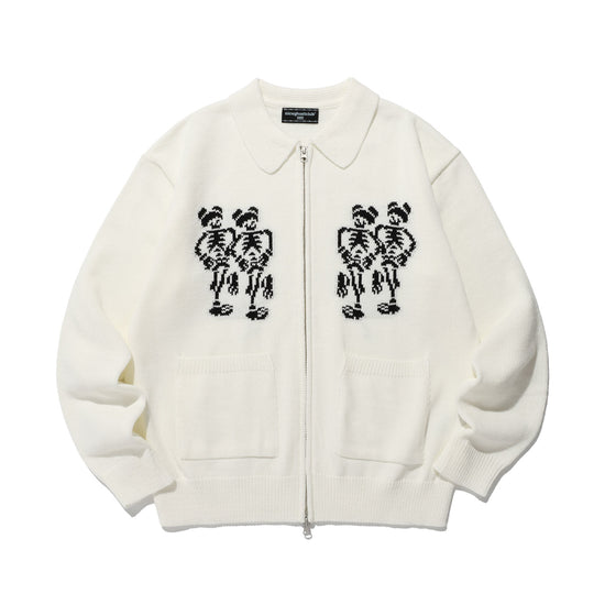 Nice Ghost Club Dancing Skeletons Zip Polo Knit