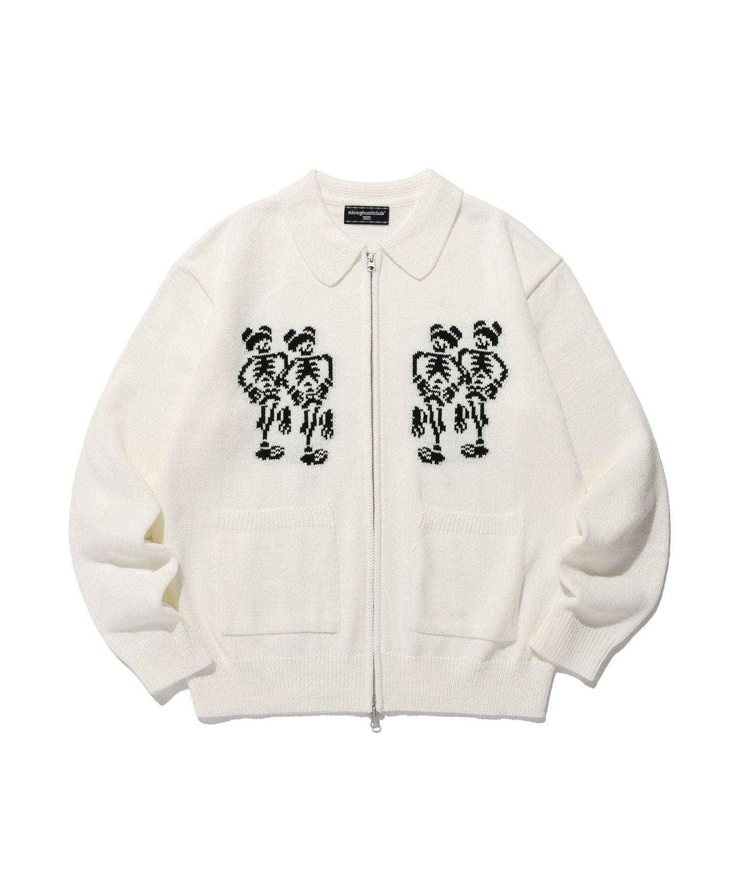 Nice Ghost Club Dancing Skeletons Zip Polo Knit