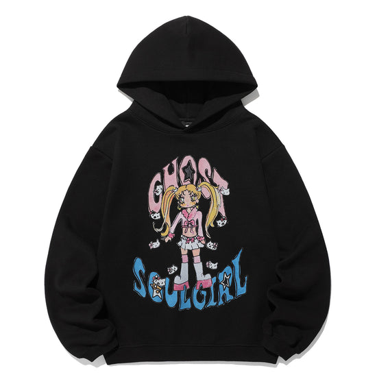 Nice Ghost Club Soul Pussy Cat Ghost Soul Girl Gyaru Hoodie in Black