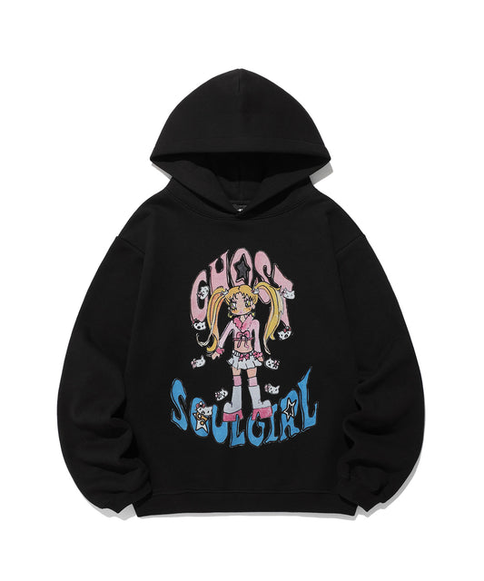 Nice Ghost Club Soul Pussy Cat Ghost Soul Girl Gyaru Hoodie in Black