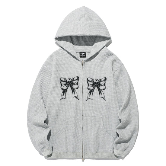 Nice Ghost Club Skull Ribbon Waffle Hoodie Zip Up [Grey]