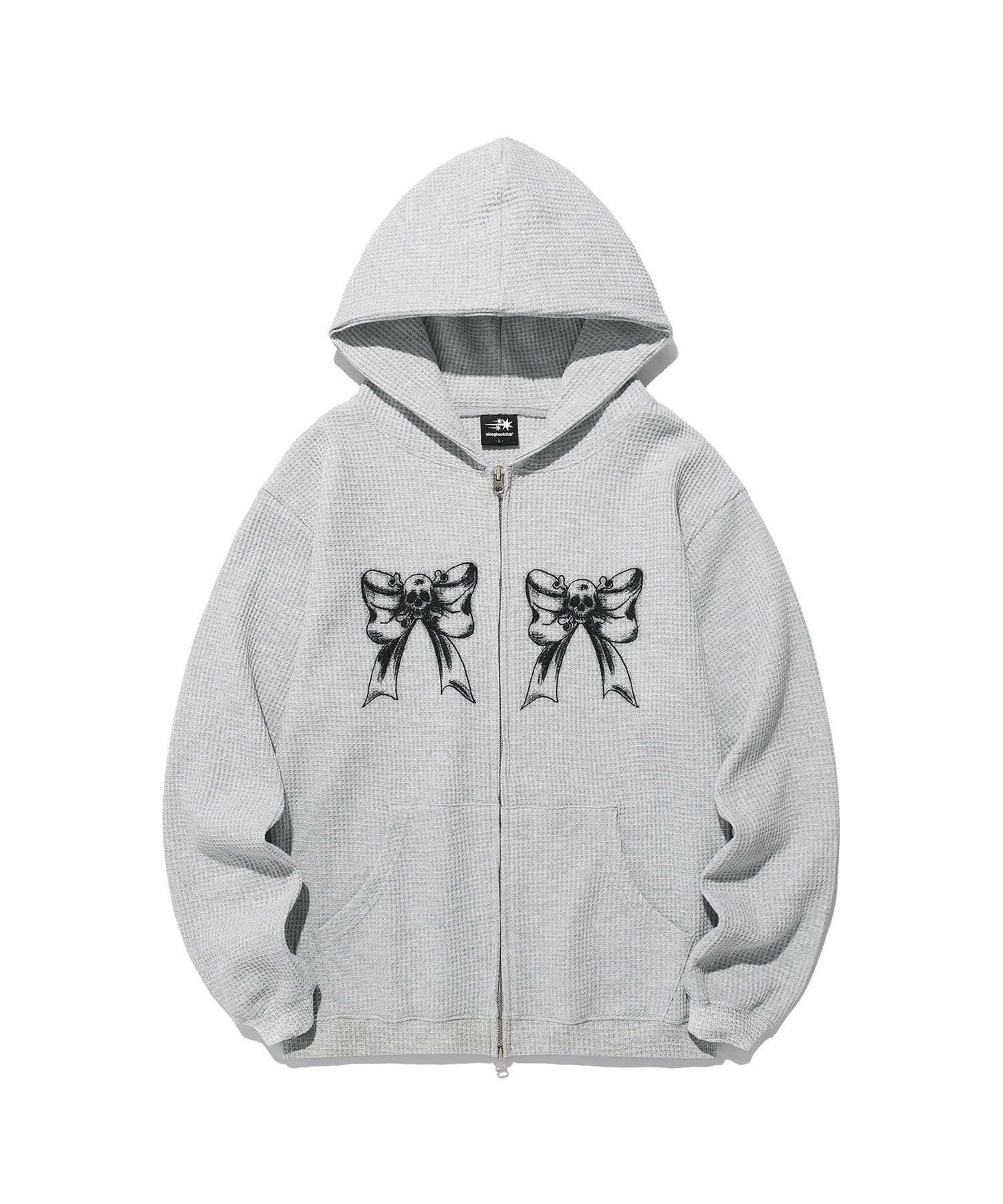 Nice Ghost Club Skull Ribbon Waffle Hoodie Zip Up [Grey]