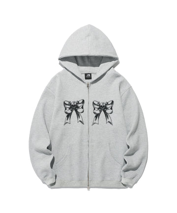 Nice Ghost Club Skull Ribbon Waffle Hoodie Zip Up [Grey]