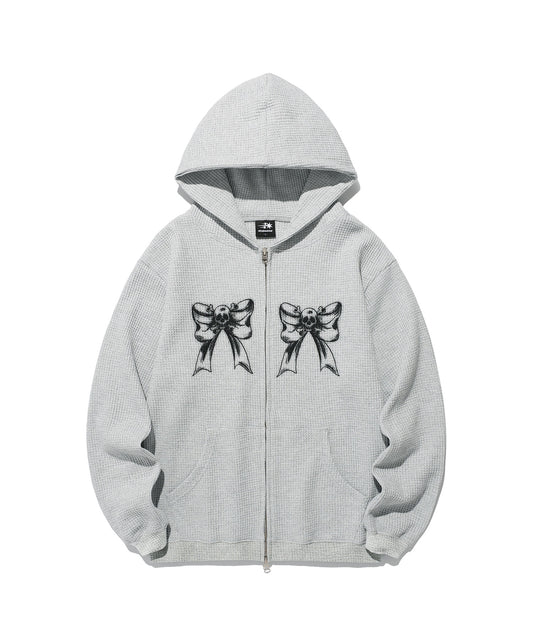 Nice Ghost Club Skull Ribbon Waffle Hoodie Zip Up [Grey]