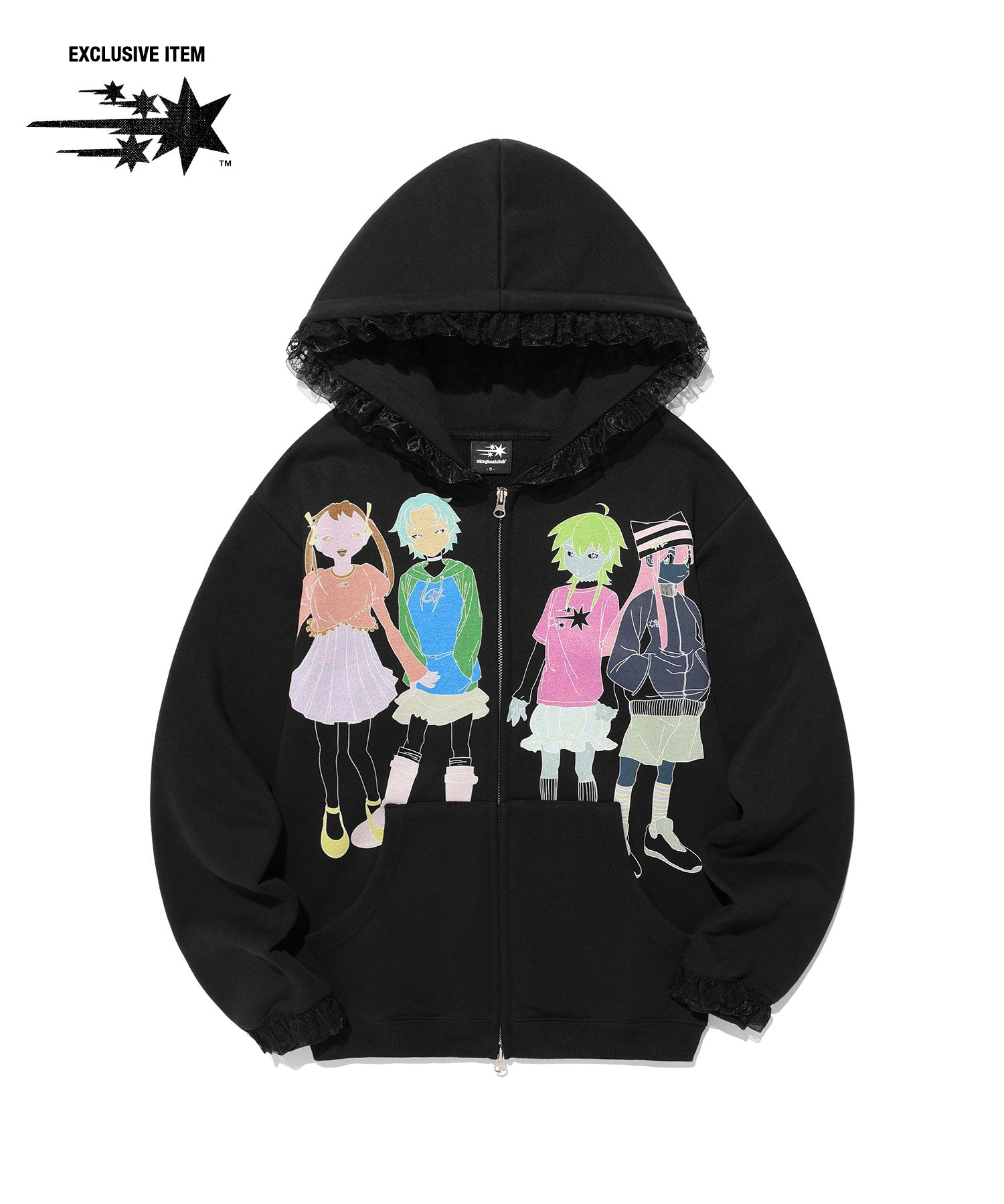 Nice Ghost Club Ghost Angels Lace Hoodie Zip Up [Black]