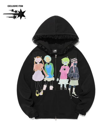Nice Ghost Club Ghost Angels Lace Hoodie Zip Up [Black]
