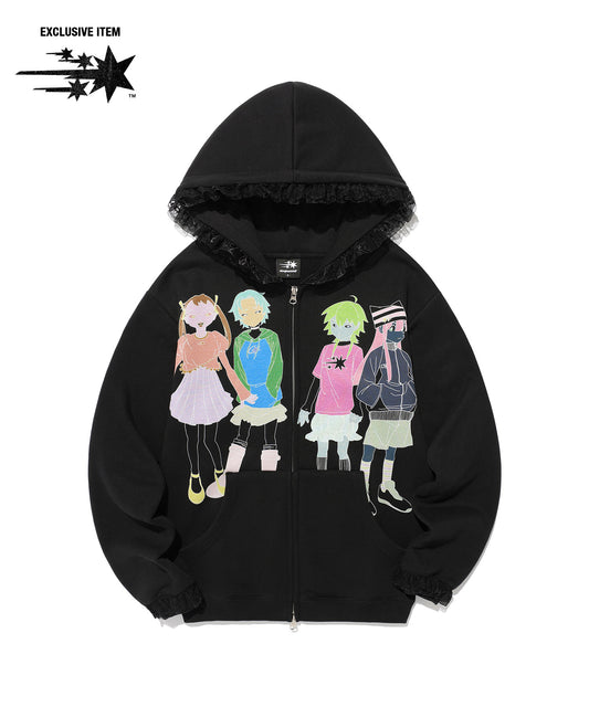 Nice Ghost Club Ghost Angels Lace Hoodie Zip Up [Black]