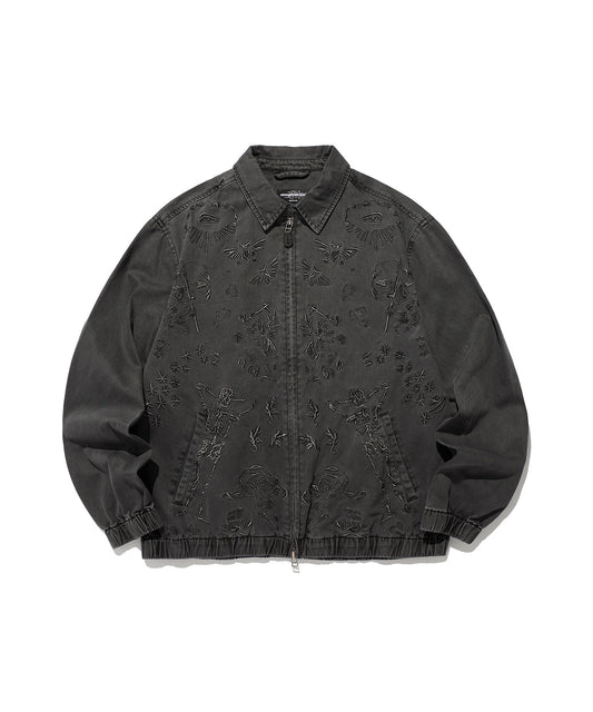 Nice Ghost Club Tattoo Harrington Dyed Jacket [Black]