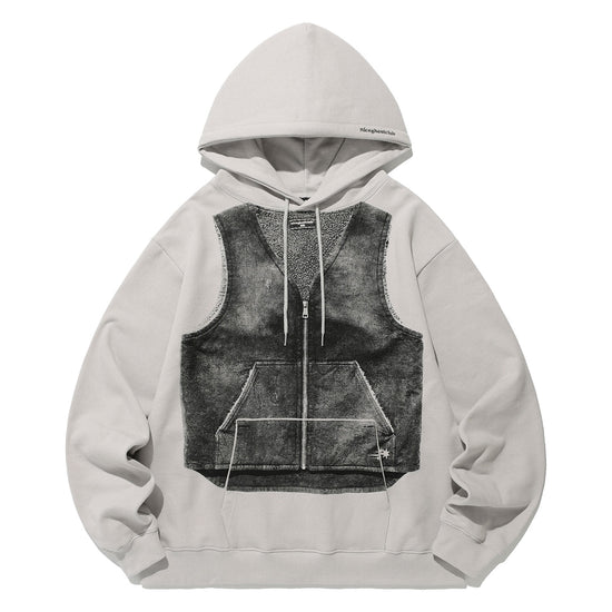 Nice Ghost Club Vest Print Hoodie [Light Grey]