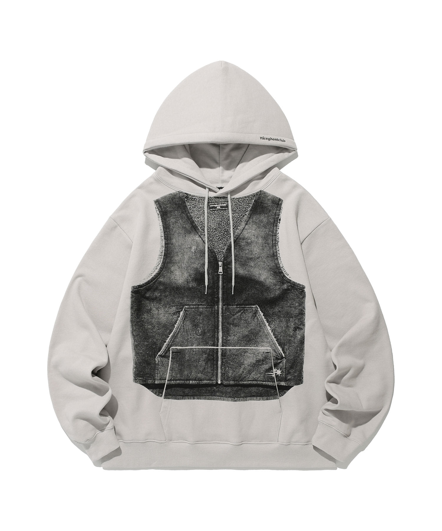 Nice Ghost Club Vest Print Hoodie [Light Grey]