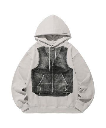 Nice Ghost Club Vest Print Hoodie [Light Grey]