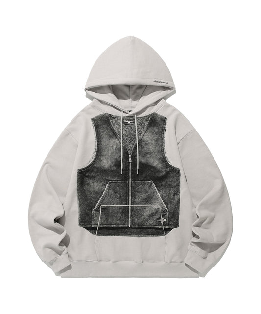 Nice Ghost Club Vest Print Hoodie [Light Grey]