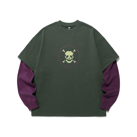 Nice Ghost Club Pixel Skeleton Layered Sweatshirt [Khaki]
