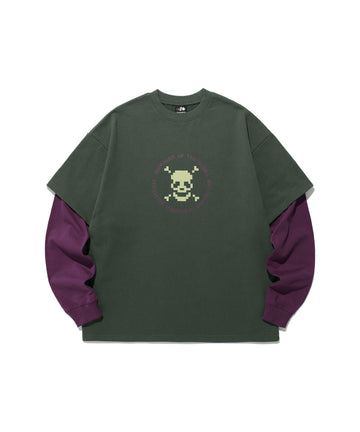 Nice Ghost Club Pixel Skeleton Layered Sweatshirt [Khaki]