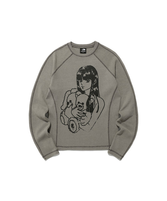 Nice Ghost Club Doll and the Girl Waffle Long Sleeve Tee